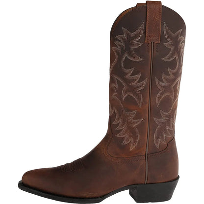 Handmade Cowboy Boots Embroidery Western Boots Pointed-toe Mid-calf Riding Boots