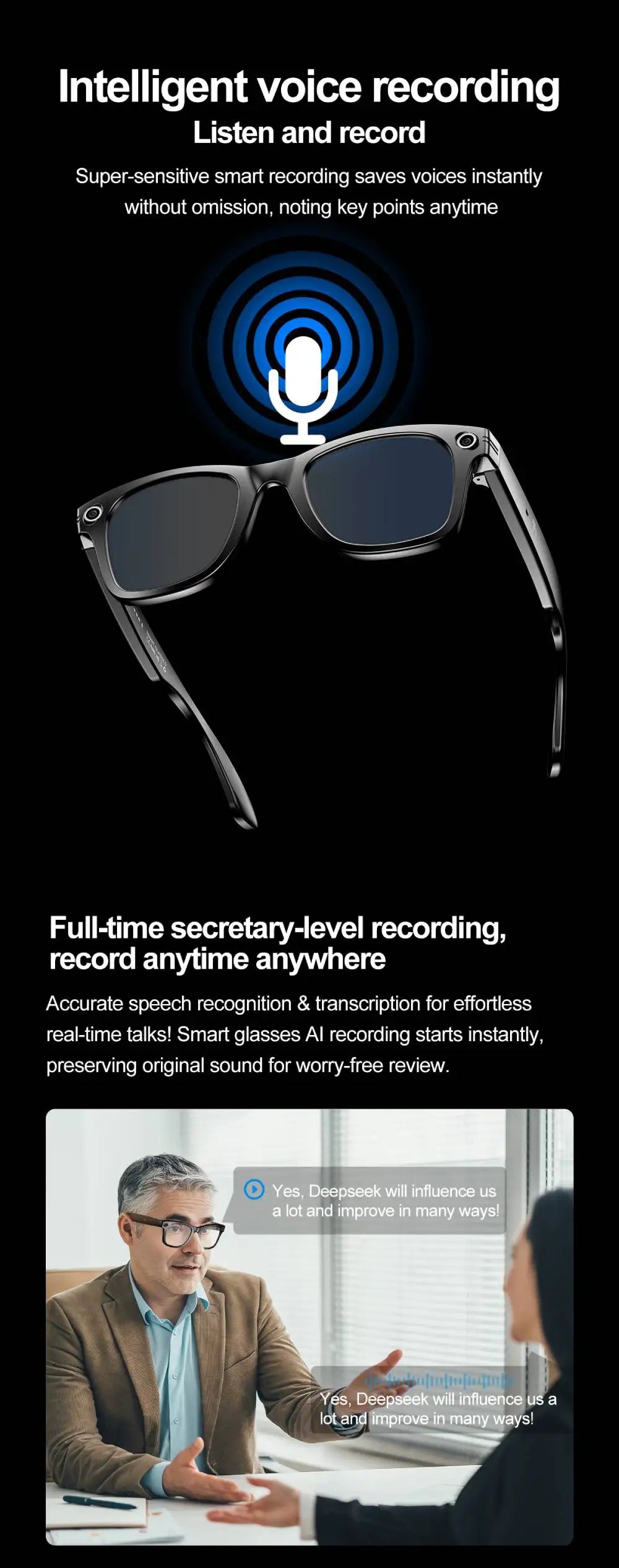 LIGE Smart Glasses Photography Video AI Intelligent Interactive Translation IOS Andirod Glasses