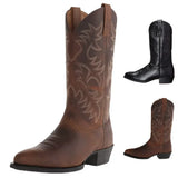 Handmade Cowboy Boots Embroidery Western Boots Pointed-toe Mid-calf Riding Boots