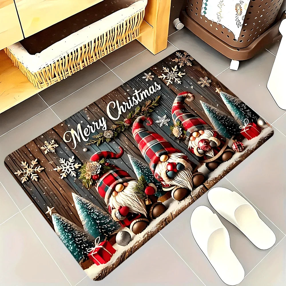 VIKAMA Christmas Carpet Three Santa Claus Doormat Entrance Welcome Mat Outdoor Carpet Rug For Bedroom Living Room Home Decoratio