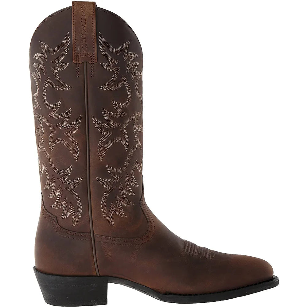 Handmade Cowboy Boots Embroidery Western Boots Pointed-toe Mid-calf Riding Boots