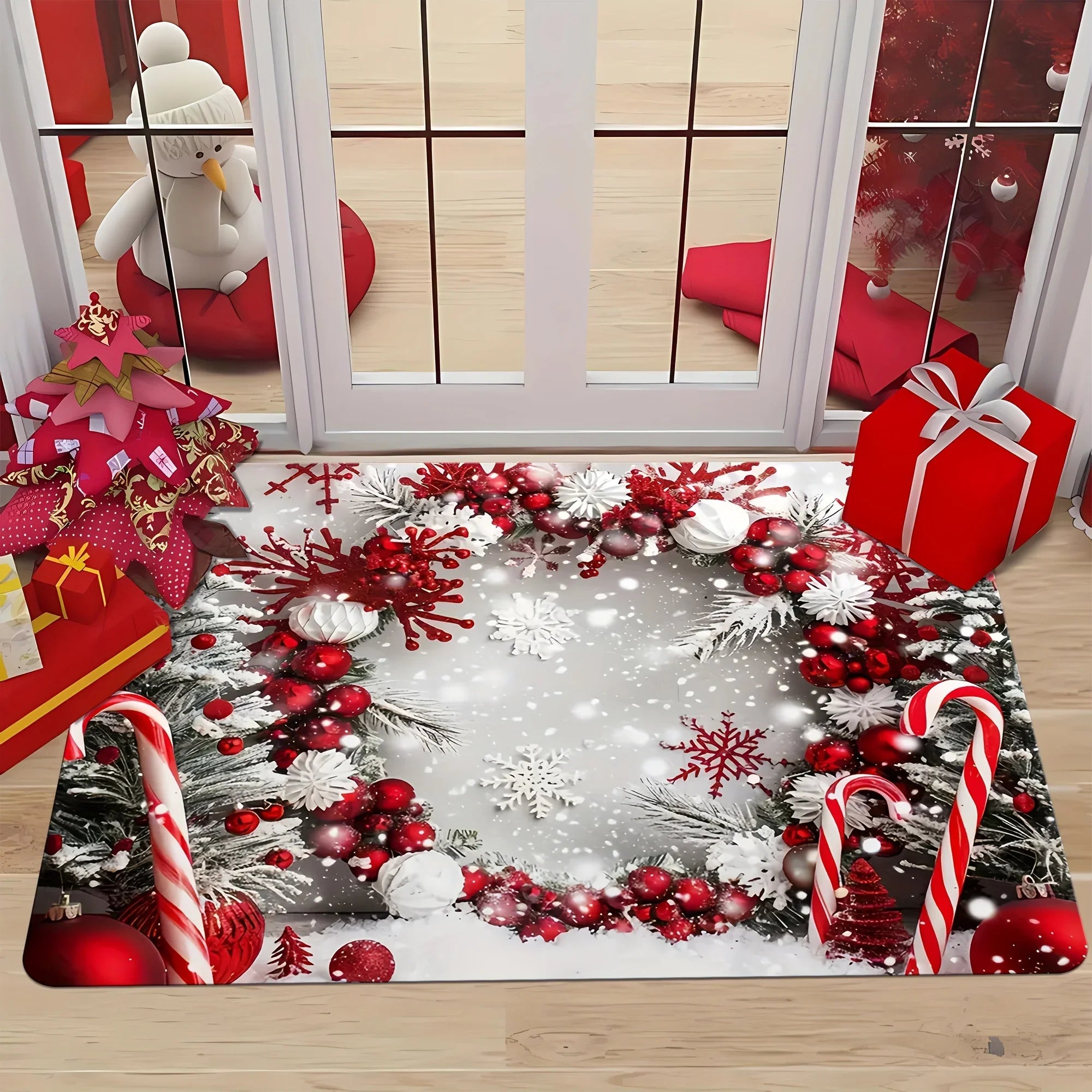 VIKAMA Christmas Rug Festive Carpet For Live Room Large Area Rug Bedroom Rug Soft Doormat Welcome Mat Home Decoration