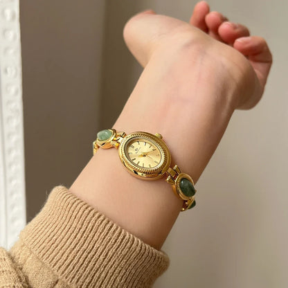 High-end Luxury Watches for Woman Elegant Green Jewelry Jade Quartz Bracelet Wristwatch Gift for Women Lady Fashion Dress Watch
