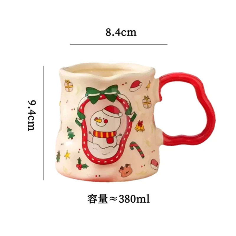 Christmas Ceramic Cup Set, 380ML Festive Mugs with Snowman/Santa/Tree Patterns, Cute Design, Ideal Xmas Gift & Drinkware, 4 Styl
