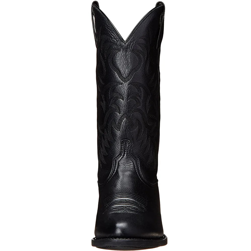 Handmade Cowboy Boots Embroidery Western Boots Pointed-toe Mid-calf Riding Boots