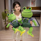 Kawaii Big Eye Frog Plush Toy – Soft Stuffed Cartoon Frog with Striped Overalls (30–50cm)