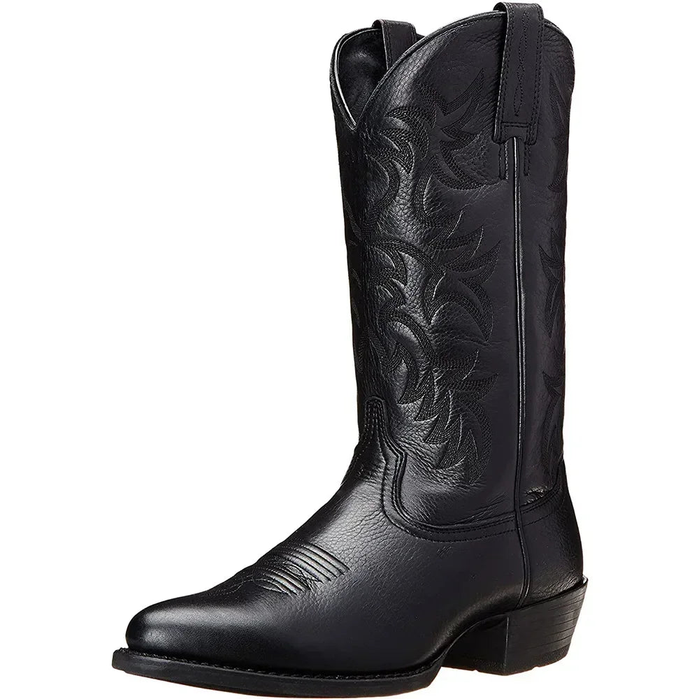 Handmade Cowboy Boots Embroidery Western Boots Pointed-toe Mid-calf Riding Boots