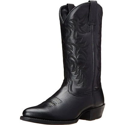 Handmade Cowboy Boots Embroidery Western Boots Pointed-toe Mid-calf Riding Boots