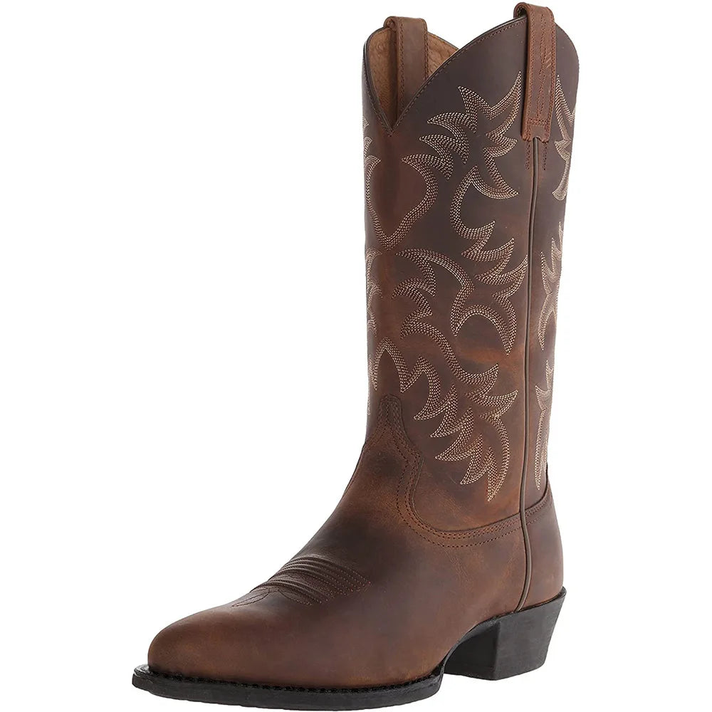 Handmade Cowboy Boots Embroidery Western Boots Pointed-toe Mid-calf Riding Boots