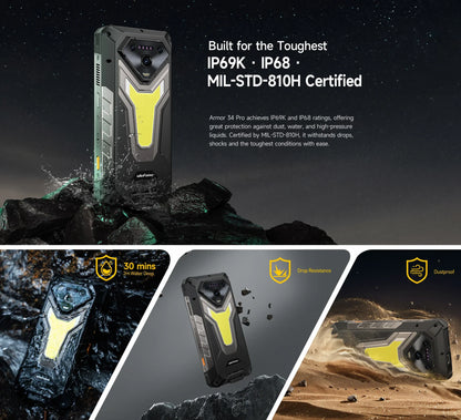 Ulefone Armor 34 Pro 5G AI Rugged Phone 25500mAh Up to 32GB+512GB Built-in Projector 120Hz 6.95" NFC Smartphone