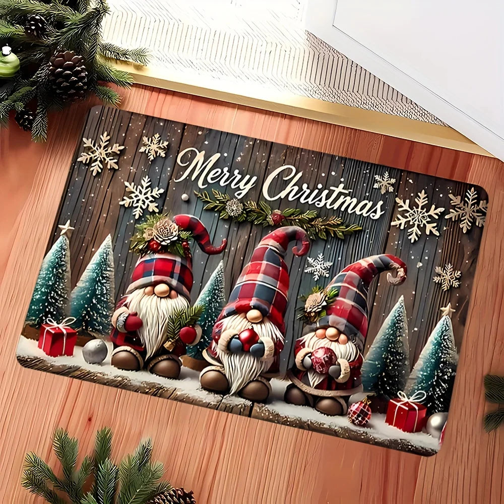 VIKAMA Christmas Carpet Three Santa Claus Doormat Entrance Welcome Mat Outdoor Carpet Rug For Bedroom Living Room Home Decoratio