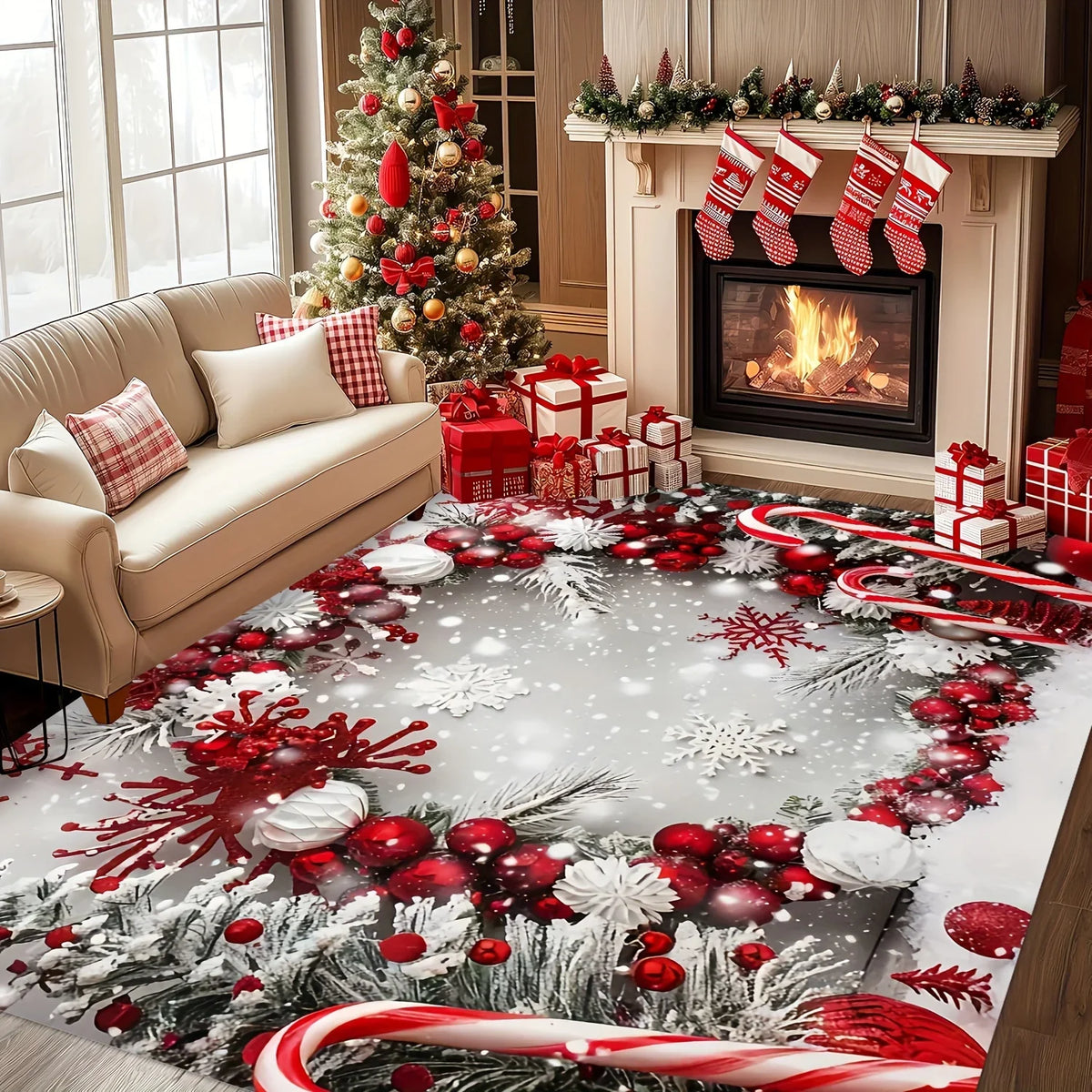 VIKAMA Christmas Rug Festive Carpet For Live Room Large Area Rug Bedroom Rug Soft Doormat Welcome Mat Home Decoration