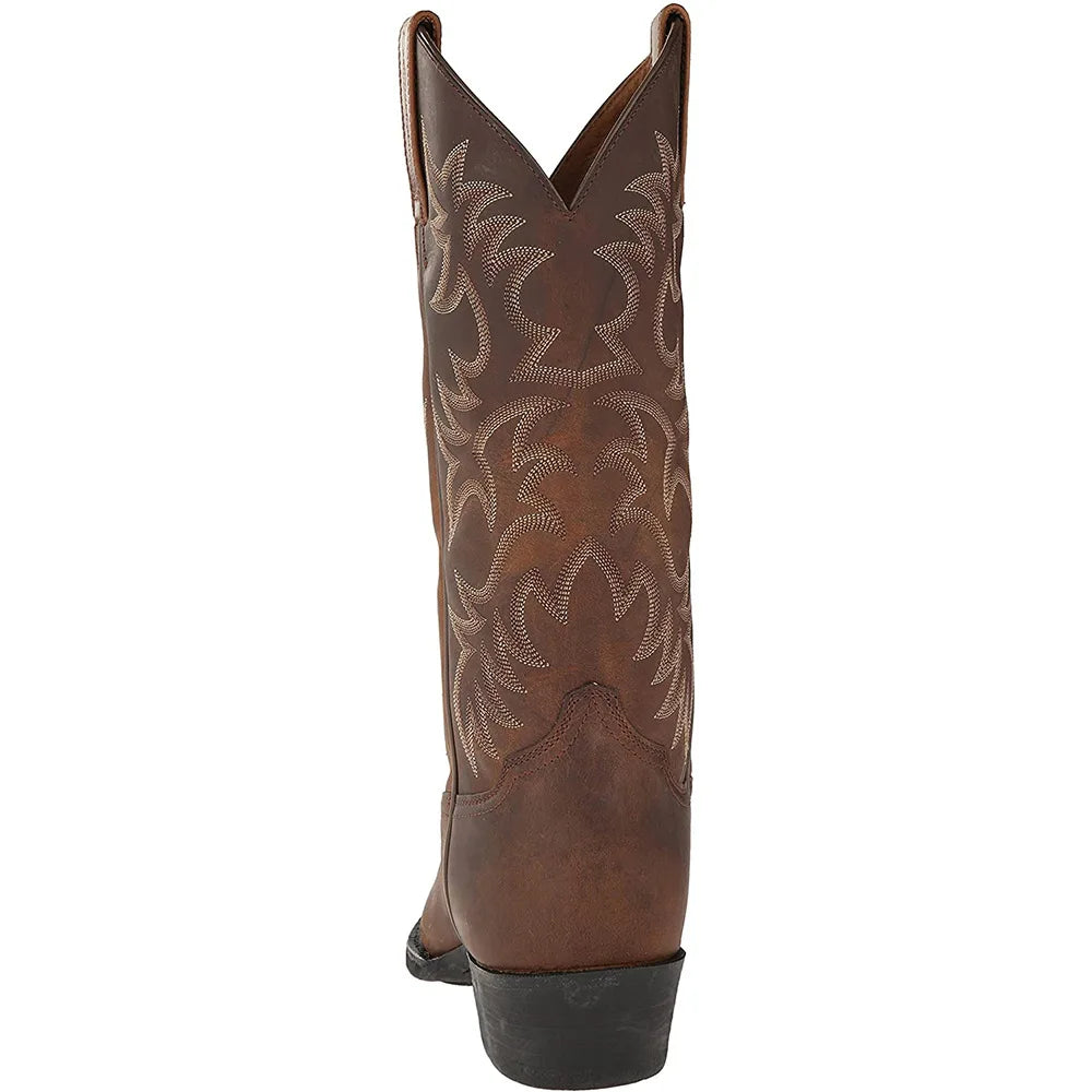 Handmade Cowboy Boots Embroidery Western Boots Pointed-toe Mid-calf Riding Boots