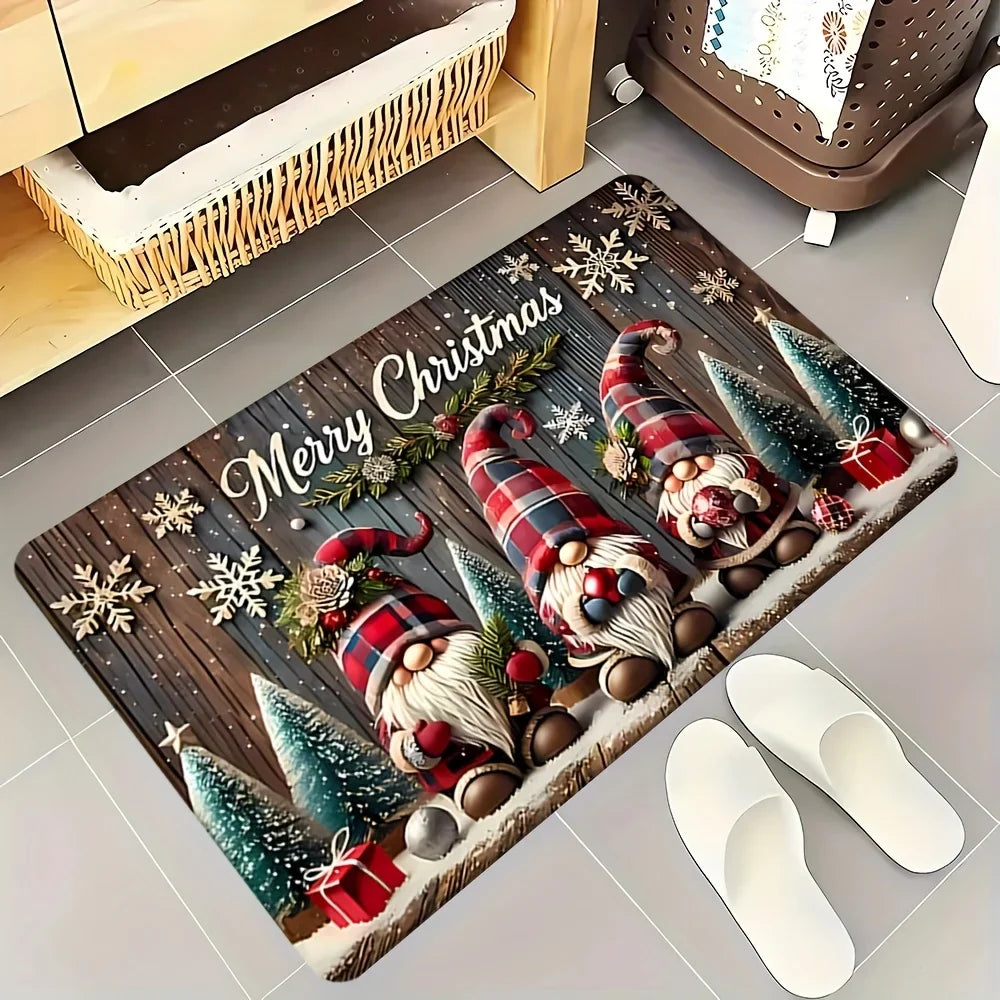 VIKAMA Christmas Carpet Three Santa Claus Doormat Entrance Welcome Mat Outdoor Carpet Rug For Bedroom Living Room Home Decoratio