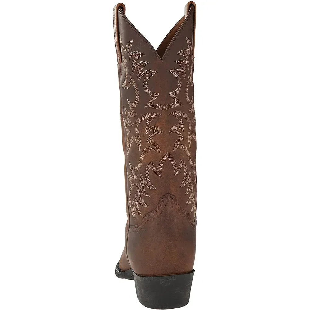 Handmade Cowboy Boots Embroidery Western Boots Pointed-toe Mid-calf Riding Boots