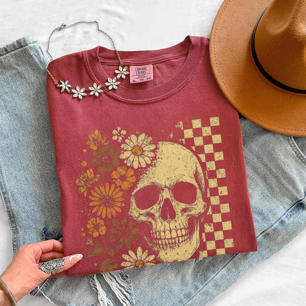Skull & Flowers Firefly Comfort Colors T-Shirt | Halloween Graphic Tee