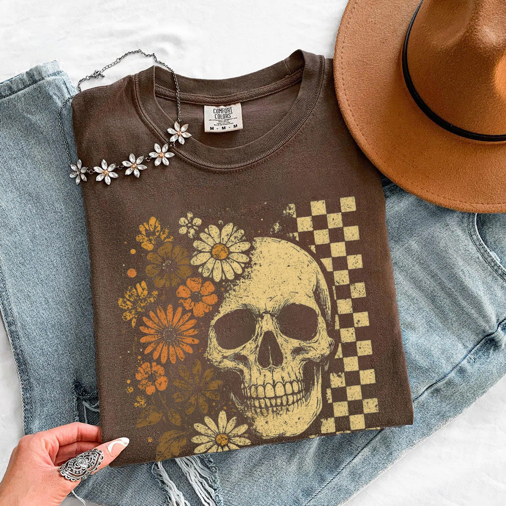 Skull & Flowers Firefly Comfort Colors T-Shirt | Halloween Graphic Tee