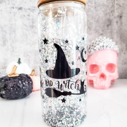 Witches Brew Halloween Snowglobe Glitter Iced Coffee Cup