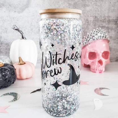 Witches Brew Halloween Snowglobe Glitter Iced Coffee Cup