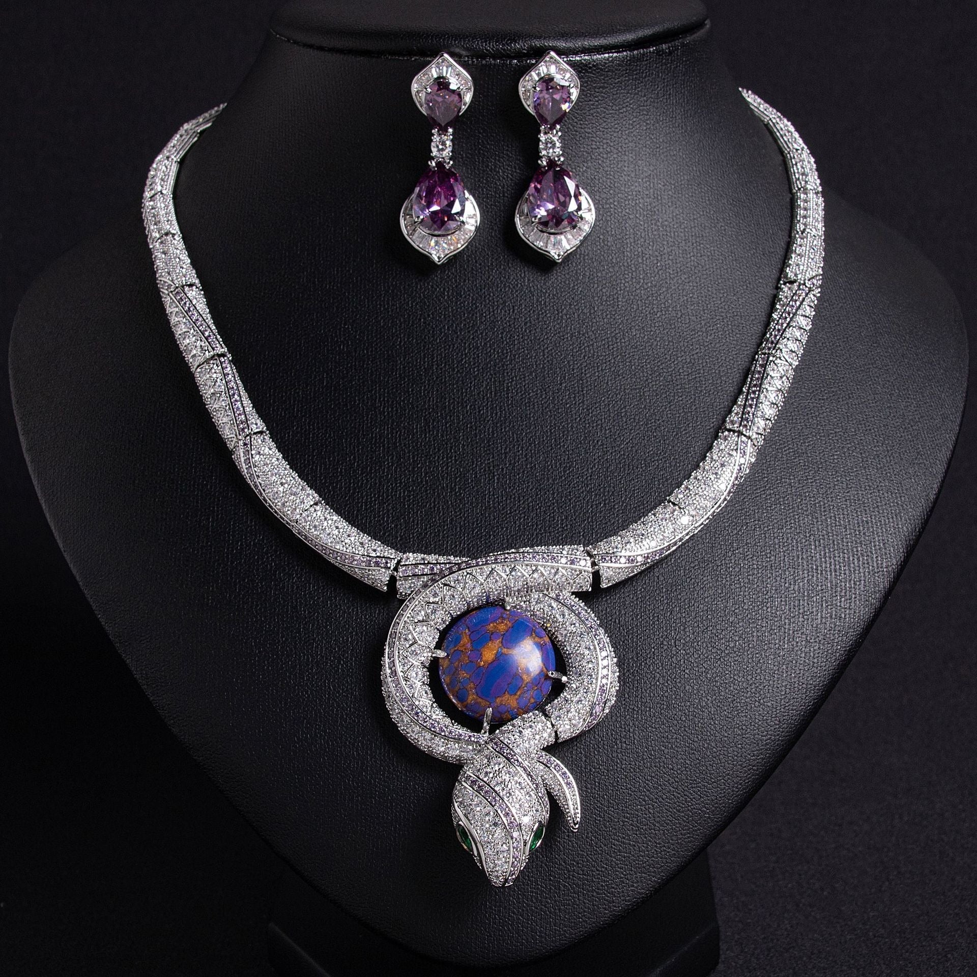 S925 Silver Snake-Themed Necklace with Diamond Accents