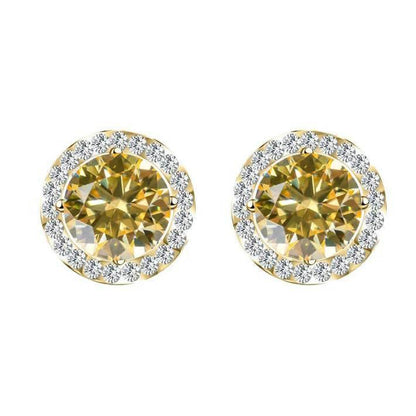 S925 Multicolor Moissanite Round Halo Stud Earrings with Threaded Needle, 8 Color Options, 0.1-3ct D-Grade VVS, Sterling Silver Jewelry for Men Women