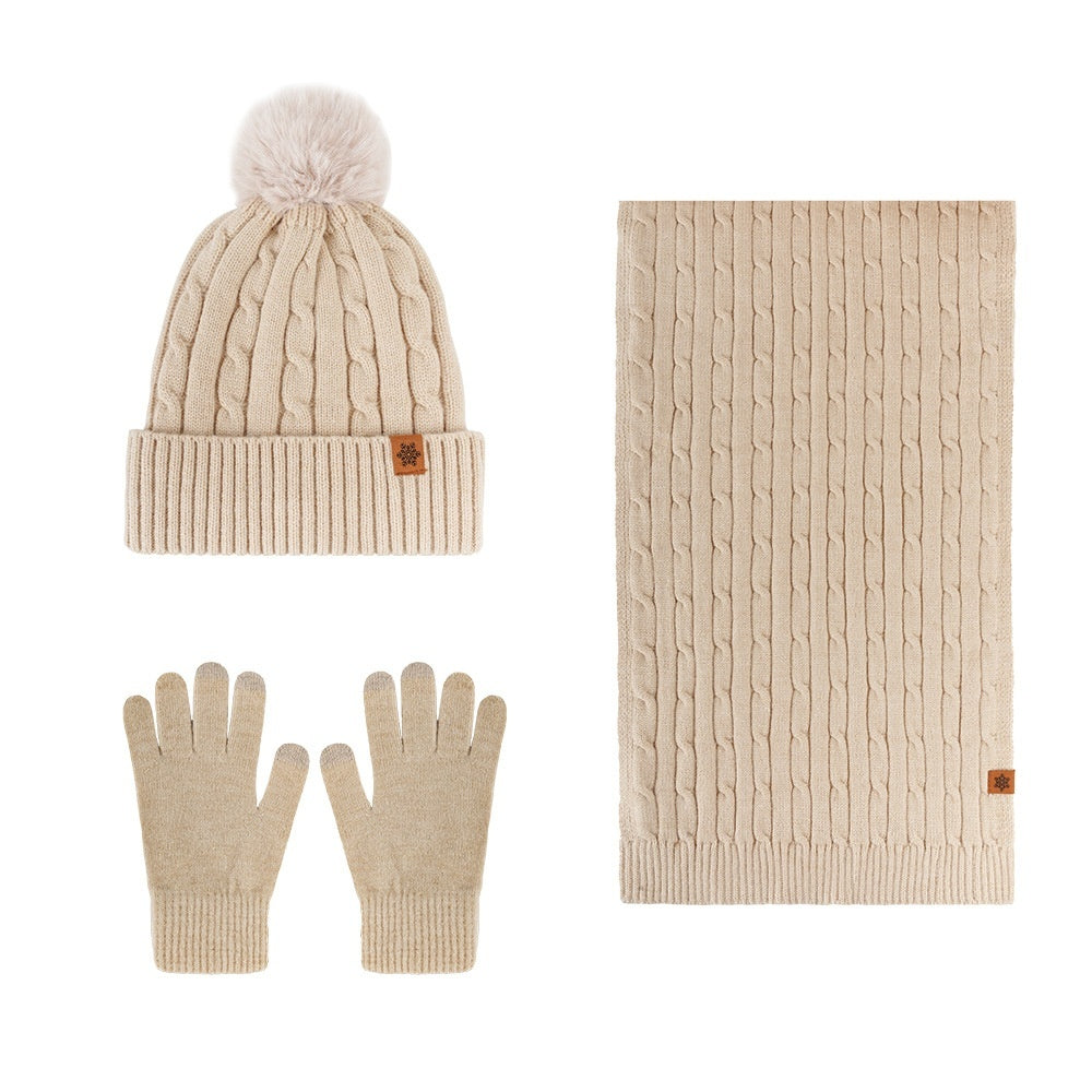 Women's Winter Warm Riding Ear Protection Knitted Hat Scarf Gloves ...