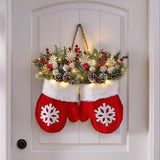 Christmas Garland Creative Glove Shaped Simulated Flower Wreath Window Door Gate Decoration Door Sign Xmas Party Decoration