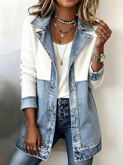 Block Denim and Knit Patchwork Casual Jacket