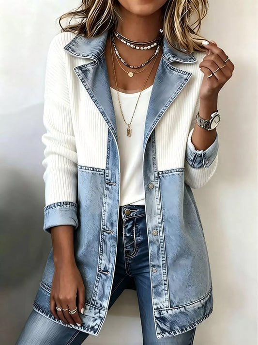 Block Denim and Knit Patchwork Casual Jacket