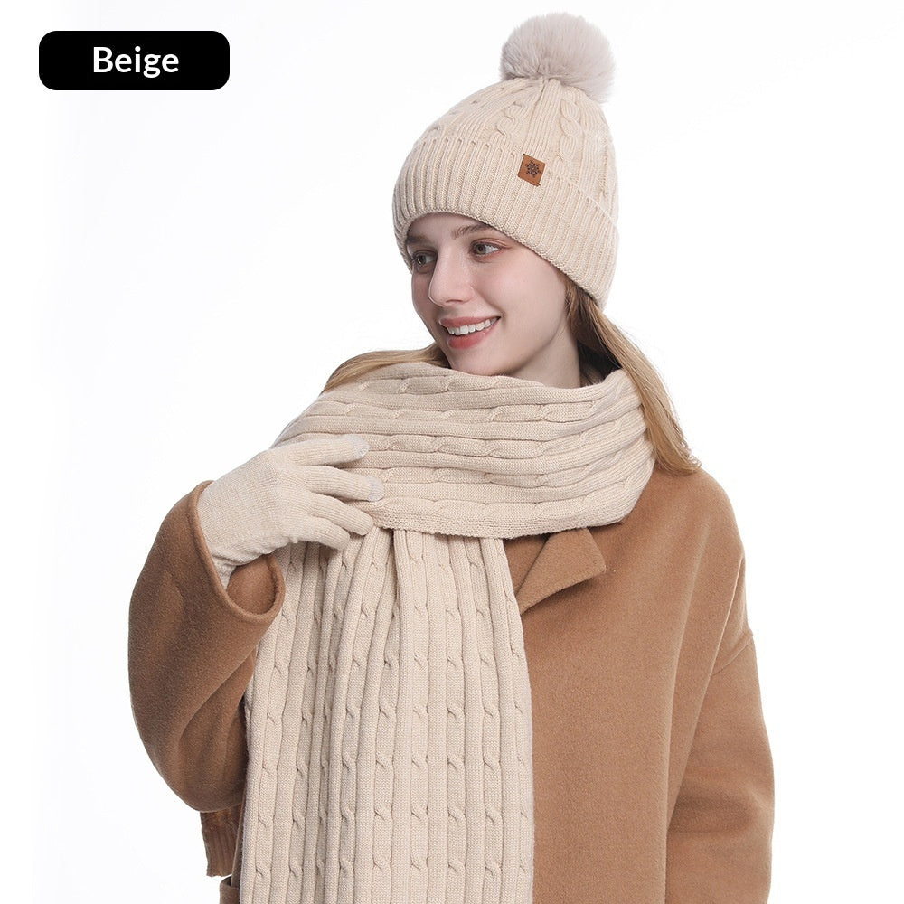 Women's Winter Warm Riding Ear Protection Knitted Hat Scarf Gloves ...
