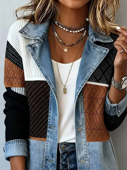 Block Denim and Knit Patchwork Casual Jacket