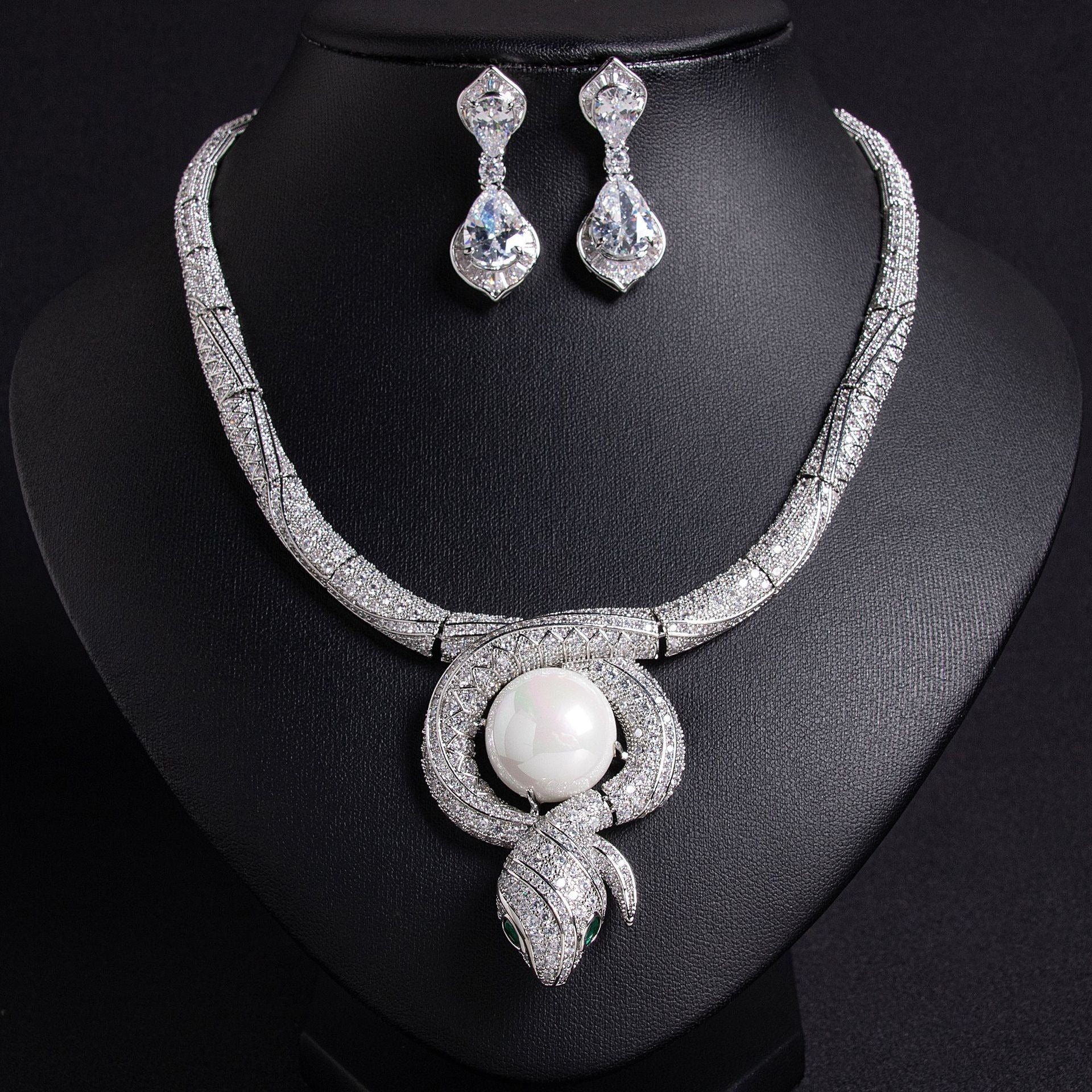 S925 Silver Snake-Themed Necklace with Diamond Accents