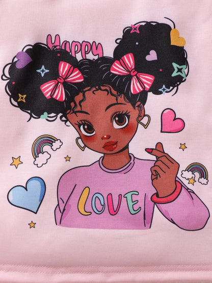 Children's Cartoon Graphic Top and Pants Set