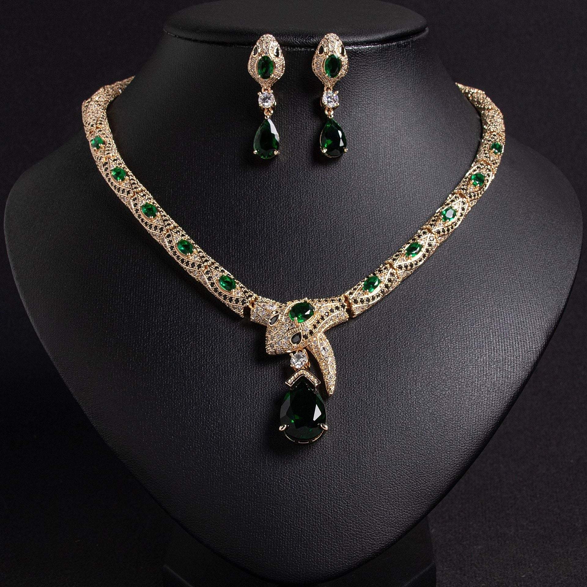 S925 Silver & Zircon Snake Necklace and Earring Set