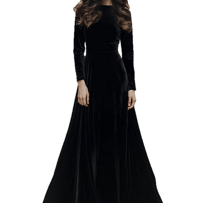 Women's Halloween Long-sleeve Long Velvet Dress