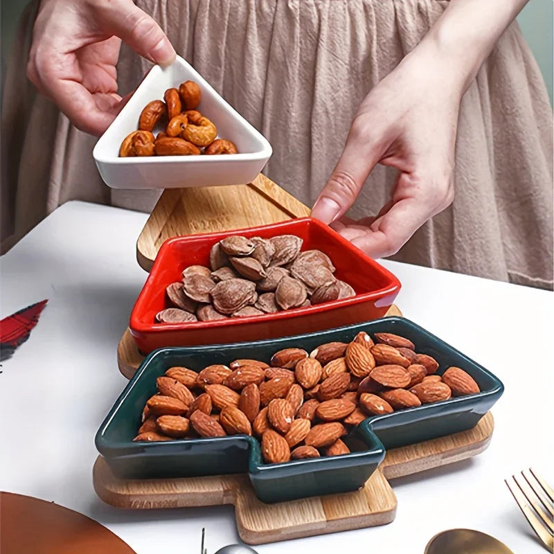 Ceramic Christmas Tree Snack Plates with Detachable Stand