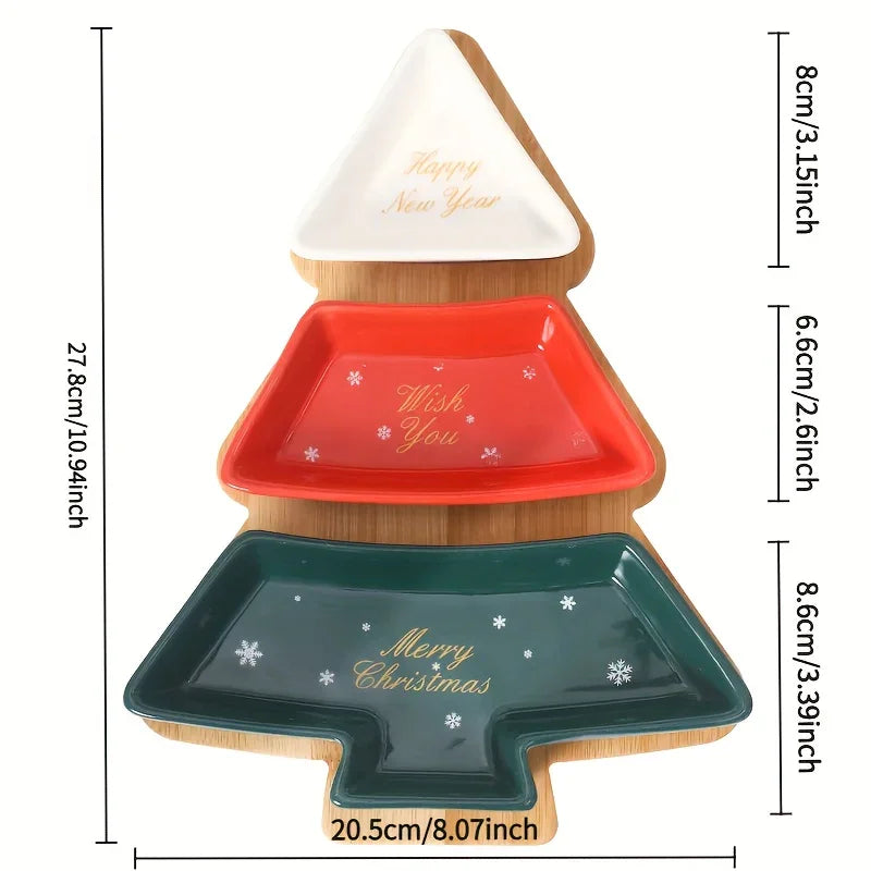 Ceramic Christmas Tree Snack Plates with Detachable Stand