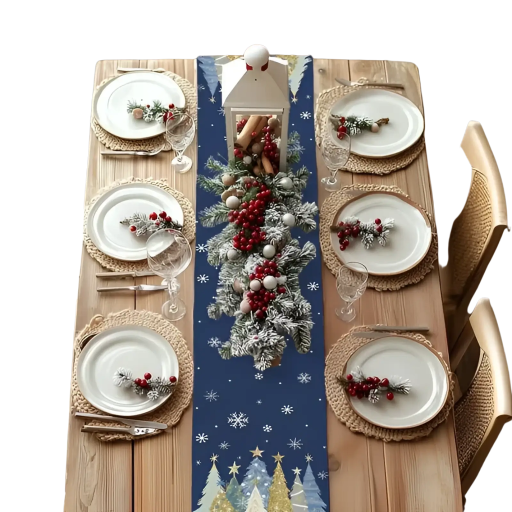 Christmas Table Runner 13x72 Inch, Xmas Trees Snowflakes Holiday Decorative Farmhouse Table Decoration For Kitchen Dinning, Indoor Outdoor Dinner Party Decor
