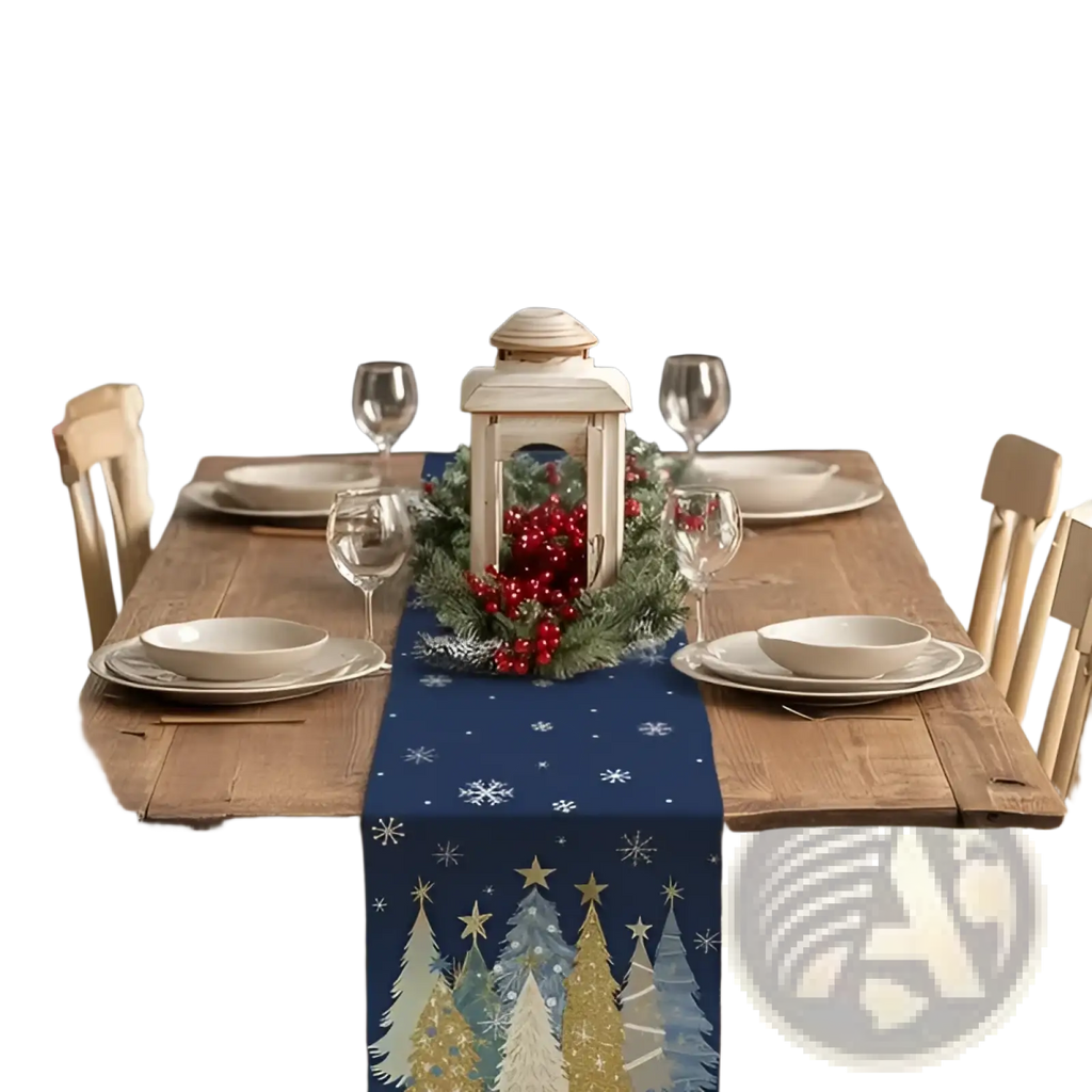 Christmas Table Runner 13x72 Inch, Xmas Trees Snowflakes Holiday Decorative Farmhouse Table Decoration For Kitchen Dinning, Indoor Outdoor Dinner Party Decor