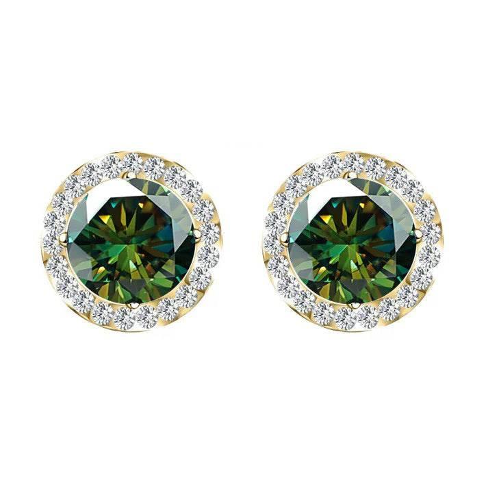 S925 Multicolor Moissanite Round Halo Stud Earrings with Threaded Needle, 8 Color Options, 0.1-3ct D-Grade VVS, Sterling Silver Jewelry for Men Women