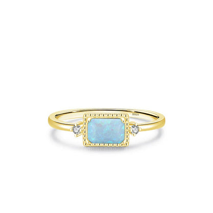 Stacking Geometric Opal Stud Earrings & Sterling Silver Ring Set in Modern Minimalist Design