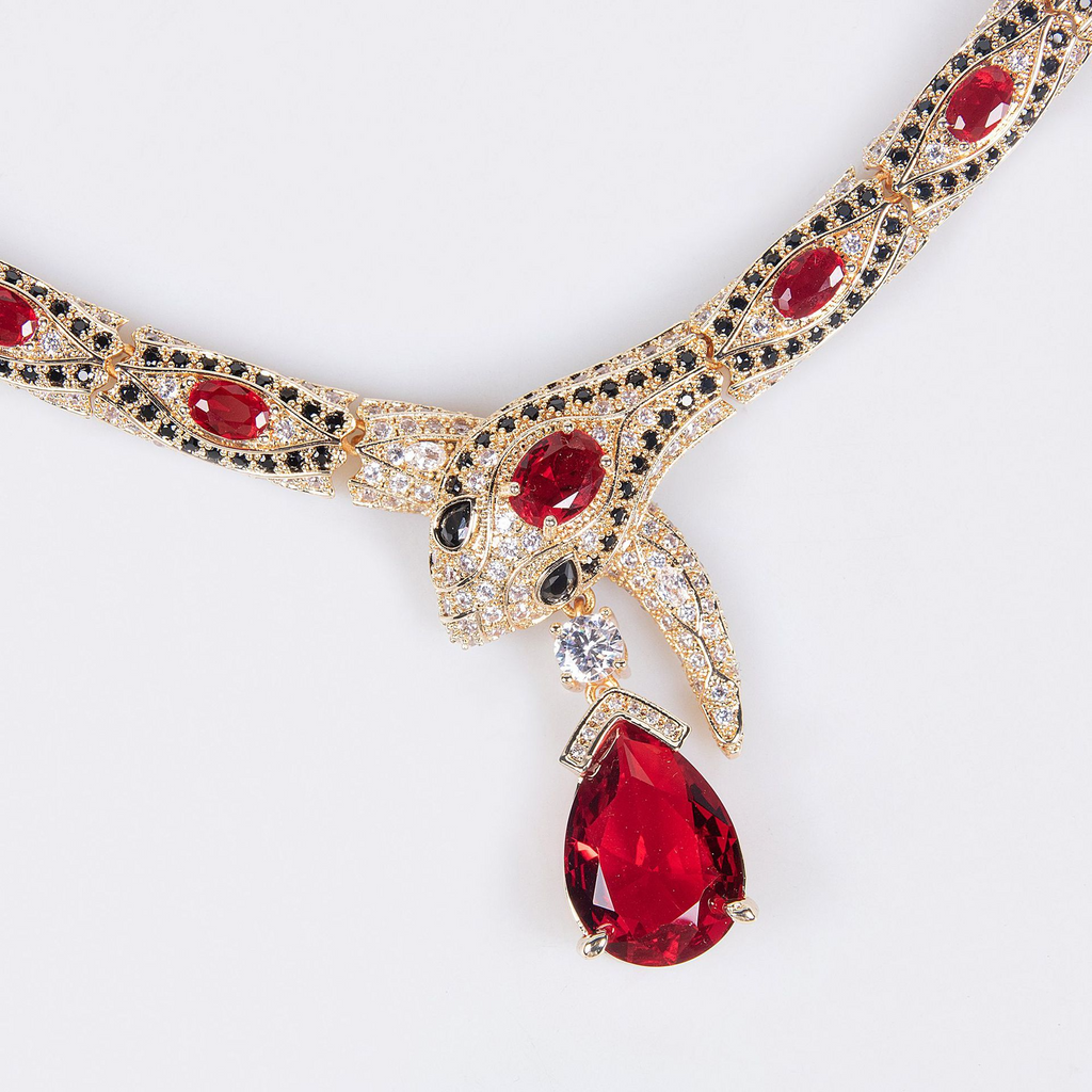 S925 Silver & Zircon Snake Necklace and Earring Set