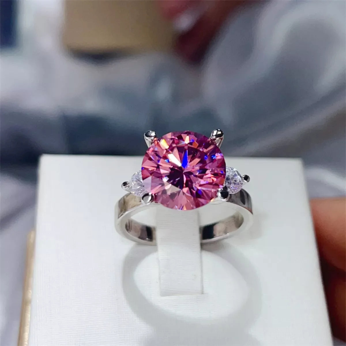 5 Carat Moissanite 925 Sterling Silver Ring — Round Pink Gemstone