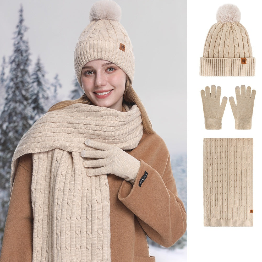 Women's Winter Warm Riding Ear Protection Knitted Hat Scarf Gloves ...