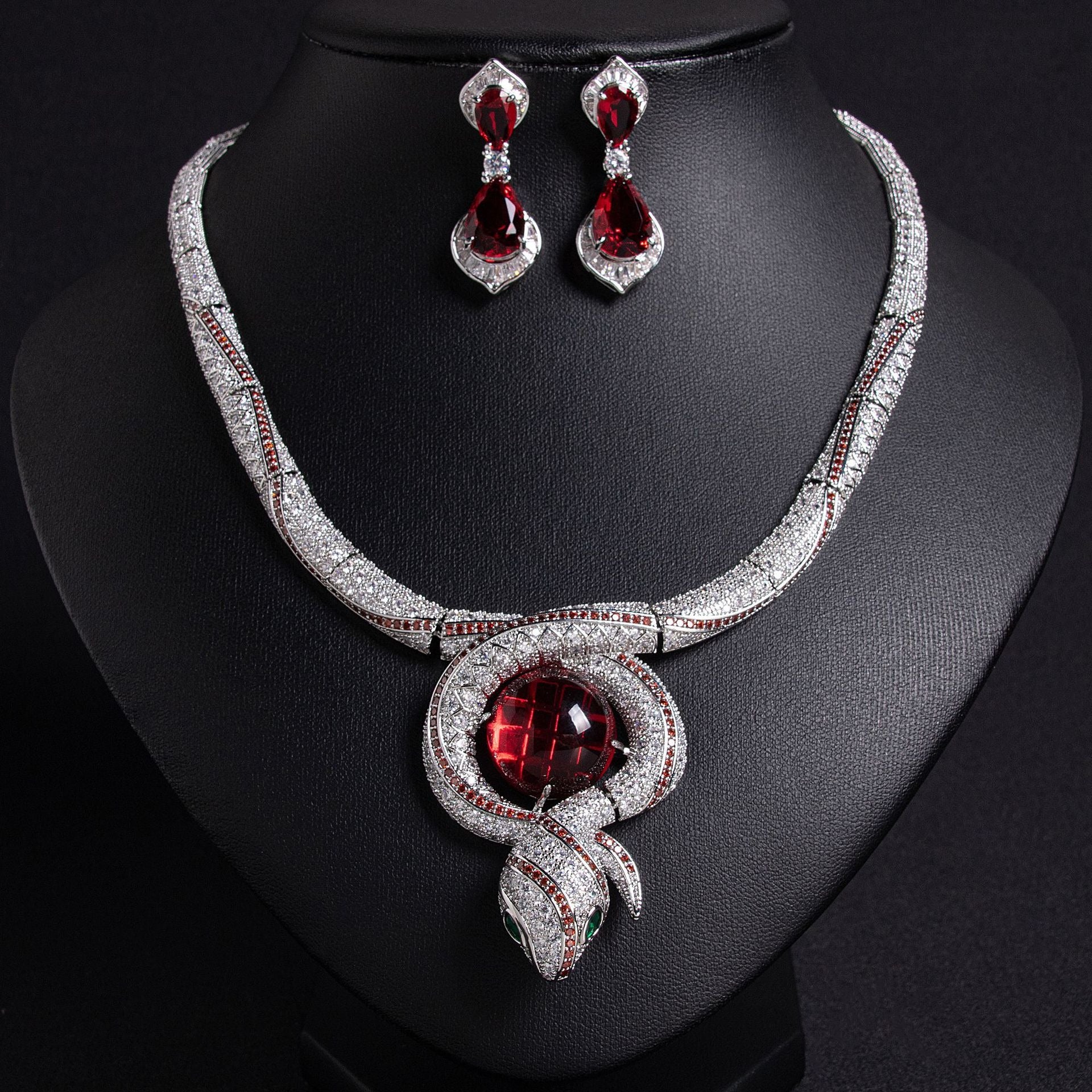 S925 Silver Snake-Themed Necklace with Diamond Accents
