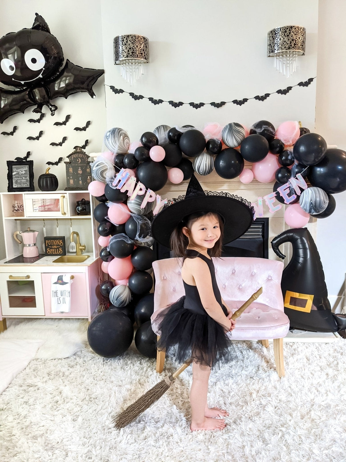 Pink & Black Halloween Balloon Garland Kit