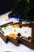 Large Christmas Tree Wooden Dough Bowl Scented Candle – Handcrafted Soy Wax Holiday Decor & Gift