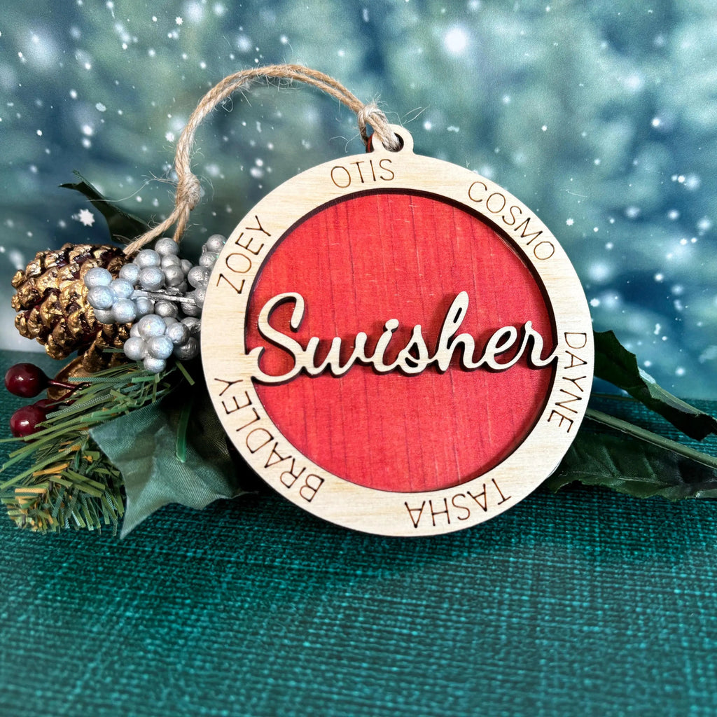 Family Christmas Ornament, Personalized Family Ornament, Wood Laser Cut Engraved Christmas Tree Decoration,  Custom Ornament