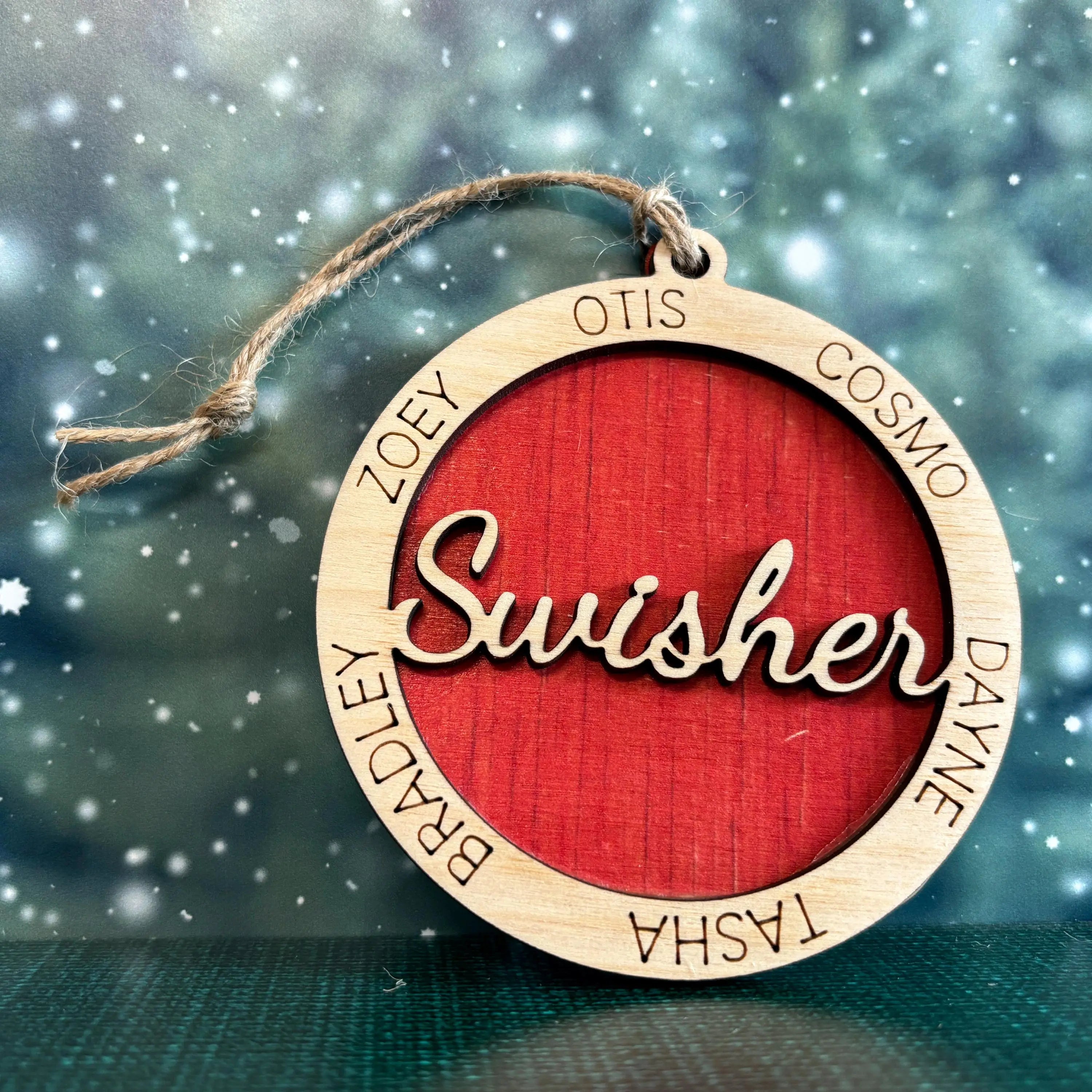Family Christmas Ornament, Personalized Family Ornament, Wood Laser Cut Engraved Christmas Tree Decoration,  Custom Ornament