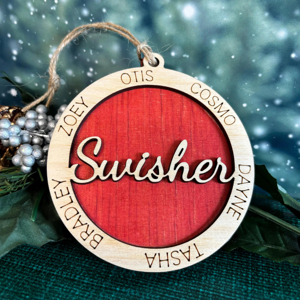 Family Christmas Ornament, Personalized Family Ornament, Wood Laser Cut Engraved Christmas Tree Decoration,  Custom Ornament